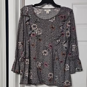 Style & Co. Floral Ruffle Blouse - Black and White